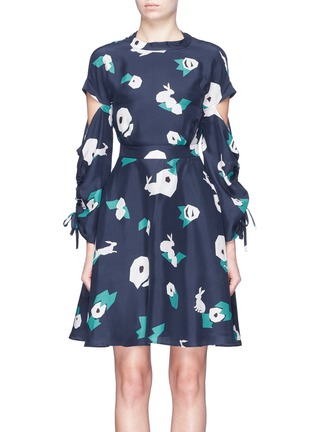 Main View - Click To Enlarge - HELEN LEE - Tie cutout back geometric bunny print dress