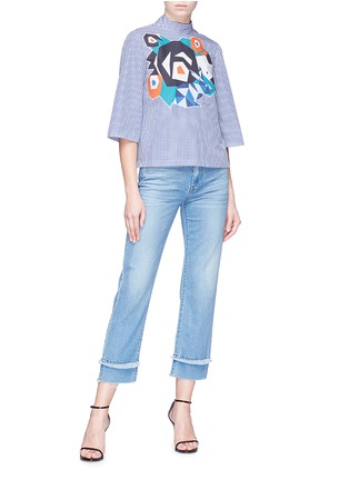 Figure View - Click To Enlarge - HELEN LEE - Sash turtleneck geometric floral bunny print check top