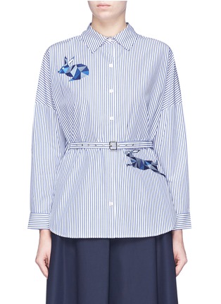 Main View - Click To Enlarge - HELEN LEE - Belted geometric bunny appliqué stripe shirt