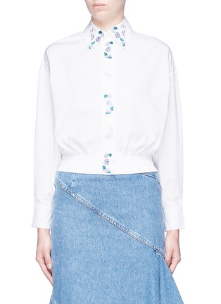Main View - Click To Enlarge - HELEN LEE - Geometric floral bunny embroidered cropped shirt