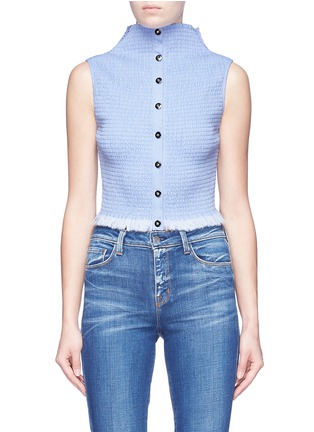 Main View - Click To Enlarge - HELEN LEE - Smocked mock neck sleeveless top