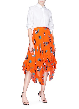 Figure View - Click To Enlarge - HELEN LEE - Ruffle geometric floral rabbit print skirt