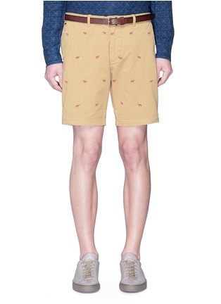 Main View - Click To Enlarge - SCOTCH & SODA - Camel print belted twill shorts