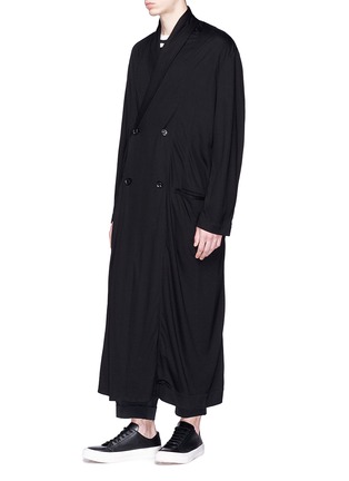 Front View - Click To Enlarge - YOHJI YAMAMOTO - Double breasted jersey maxi coat