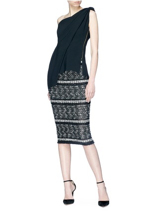 Figure View - Click To Enlarge - ROLAND MOURET - 'Gunby' tweed front knit pencil skirt