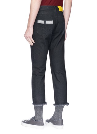 Back View - Click To Enlarge - NECESSITY SENSE - 'Rik' fringe cuff cropped stripe jeans