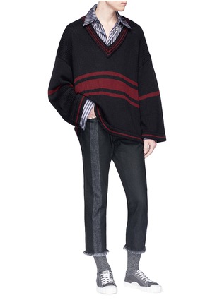 Figure View - Click To Enlarge - NECESSITY SENSE - 'Coli Lauren' stripe oversized V-neck sweater