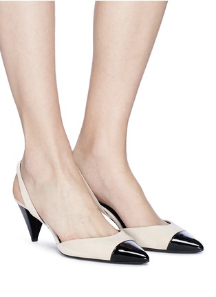 Figure View - Click To Enlarge - STELLA LUNA - Cone heel patent leather toe suede slingback pumps