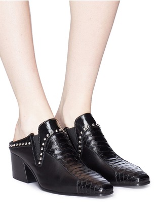 Figure View - Click To Enlarge - ACNE STUDIOS - Stud snake embossed leather mules