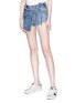 Front View - Click To Enlarge - 73184 - 'Perry' floral embroidered denim apron skort