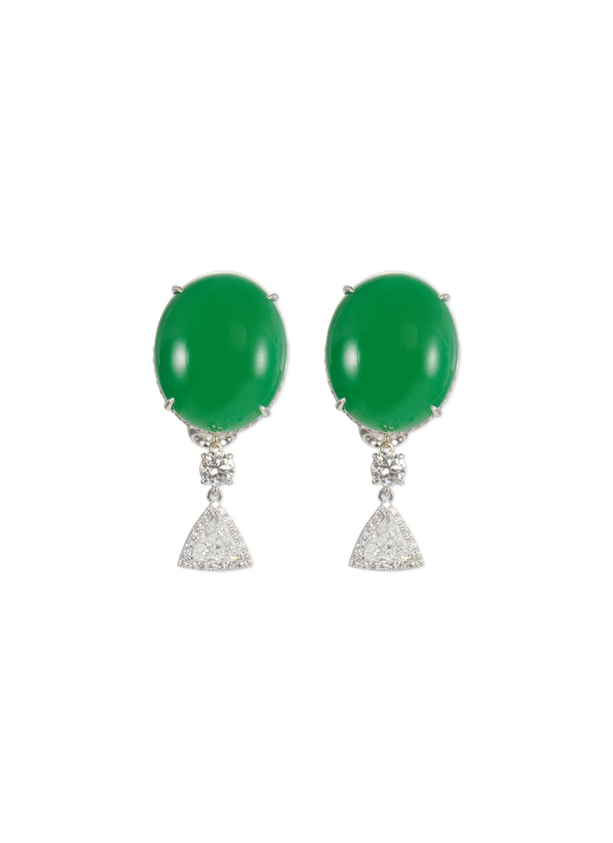 Diamond jade 18k white gold drop earrings