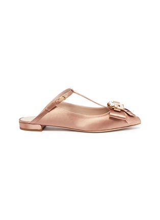Main View - Click To Enlarge - STUART WEITZMAN - 'Duckie' glass crystal bow satin mules