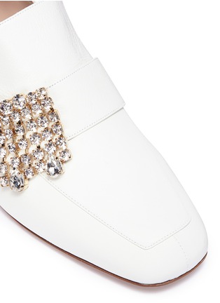 Detail View - Click To Enlarge - STUART WEITZMAN - 'Irises' glass crystal fringe leather step-in loafer pumps