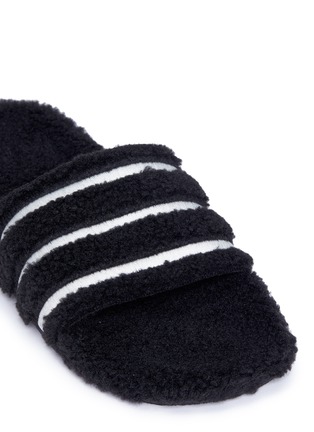 Detail View - Click To Enlarge - ADIDAS - 'Adilette' stripe teddy fleece slide sandals