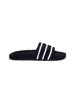 Main View - Click To Enlarge - ADIDAS - 'Adilette' stripe teddy fleece slide sandals