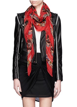 Figure View - Click To Enlarge - ALEXANDER MCQUEEN - Floral skull print silk scarf