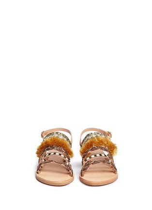 Front View - Click To Enlarge - MABU BY MARIA BK - 'Eris' tribal embroidered tassel leather sandals