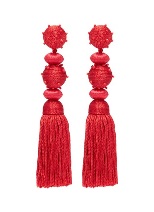Main View - Click To Enlarge - OSCAR DE LA RENTA - Beaded threaded sphere silk tassel clip earrings