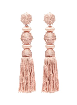Main View - Click To Enlarge - OSCAR DE LA RENTA - Beaded threaded sphere silk tassel clip earrings