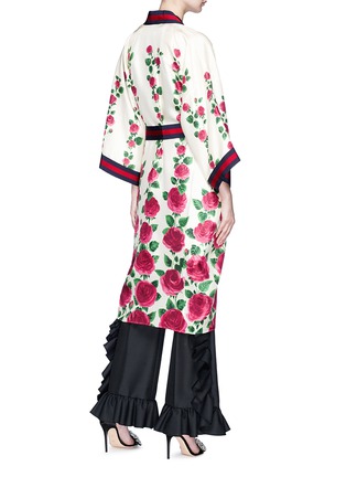 Back View - Click To Enlarge - GUCCI - Rose garden print Web stripe silk twill kimono jacket