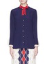 Main View - Click To Enlarge - GUCCI - GG pearl detachable pussybow silk crepe shirt