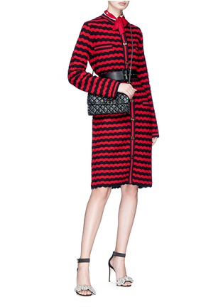 Figure View - Click To Enlarge - GUCCI - Scalloped stripe bouclé knit long cardigan