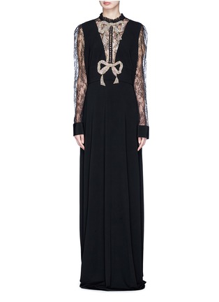 Main View - Click To Enlarge - GUCCI - Glass crystal bow floral lace insert jersey dress
