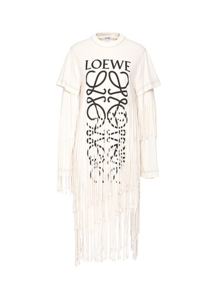 Main View - Click To Enlarge - LOEWE - Logo print tiered fringe cotton-silk T-shirt dress