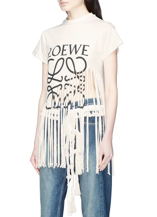 Front View - Click To Enlarge - LOEWE - Logo print bandana panel fringe cotton-silk T-shirt