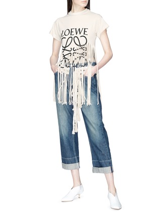 Figure View - Click To Enlarge - LOEWE - Logo print bandana panel fringe cotton-silk T-shirt