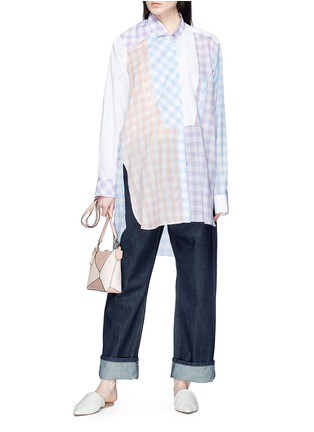 Figure View - Click To Enlarge - LOEWE - Colourblock gingham check patchwork oversized shirt