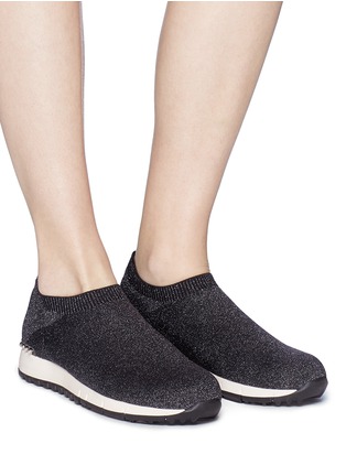 Figure View - Click To Enlarge - PEDDER RED - 'Dara' faux pearl lurex knit sock sneakers