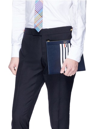 Figure View - Click To Enlarge - THOM BROWNE  - Stripe pebble grain leather document holder