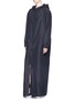Front View - Click To Enlarge - 10393 - Cyrillic print hooded maxi coat