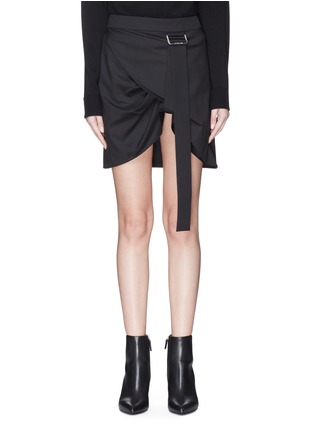 Main View - Click To Enlarge - HELMUT LANG - 'Pull Up' buckled strap mock wrap wool twill skirt