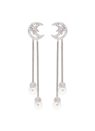 Main View - Click To Enlarge - CZ BY KENNETH JAY LANE - Cubic zirconia moon stud glass pearl drop earrings