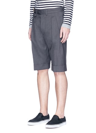 Front View - Click To Enlarge - WOOSTER + LARDINI - Double pleated wool hopsack shorts