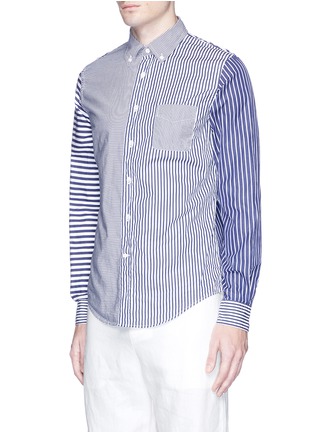 Front View - Click To Enlarge - WOOSTER + LARDINI - Stripe patchwork poplin shirt