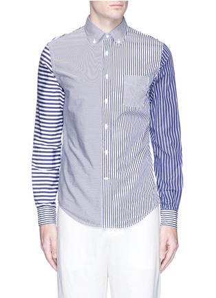 Main View - Click To Enlarge - WOOSTER + LARDINI - Stripe patchwork poplin shirt