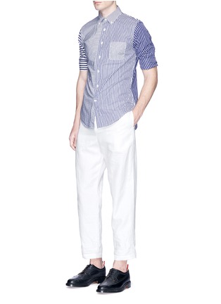 Figure View - Click To Enlarge - WOOSTER + LARDINI - Stripe patchwork poplin shirt