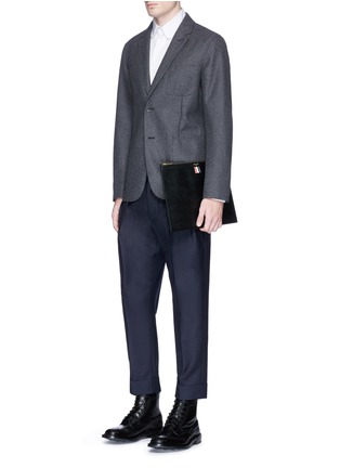 Figure View - Click To Enlarge - WOOSTER + LARDINI - Double pleated wool hopsack cropped pants