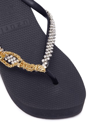 Detail View - Click To Enlarge - UZURII - 'Flamengo High Heel' crystal chain wedge thong sandals