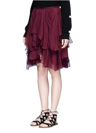 Front View - Click To Enlarge - CHLOÉ - Pointy' tiered ruffle silk georgette skirt
