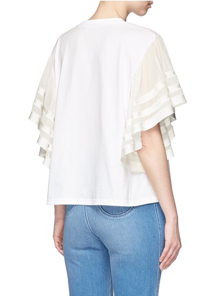 Back View - Click To Enlarge - CHLOÉ - Ruffle crépon sleeve grosgrain stripe T-shirt