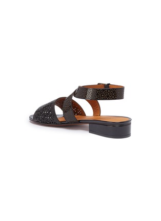 Detail View - Click To Enlarge - CLERGERIE - 'Fasso' embossed cross strap lasercut patent leather sandals