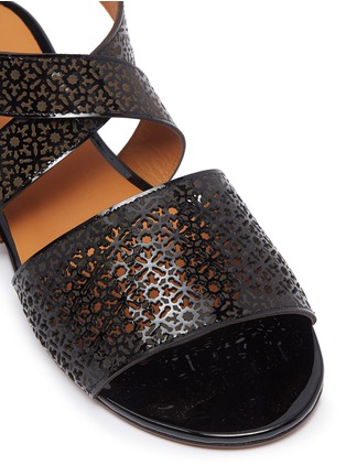 Detail View - Click To Enlarge - CLERGERIE - 'Fasso' embossed cross strap lasercut patent leather sandals