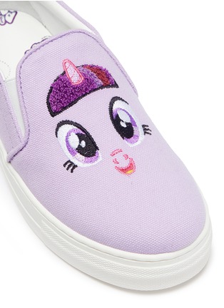Detail View - Click To Enlarge - JOSHUA SANDERS - 'Twilight Sparkle' pony embroidered canvas kids skate slip-ons