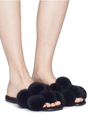 Figure View - Click To Enlarge - ALEXANDER WANG - 'Ava' pompom fur slide sandals