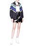 Figure View - Click To Enlarge - MINKI - Floral appliqué chevron stripe print bomber jacket
