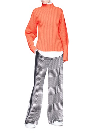 Figure View - Click To Enlarge - VICTORIA, VICTORIA BECKHAM - Stripe outseam houndstooth print silk satin pants